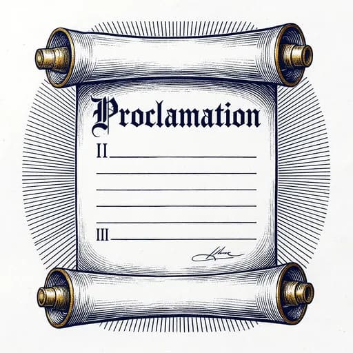 Policy & Notice Management, intaglio illustration of a proclamation scroll with version marks and wax seals representing formal policy distribution.