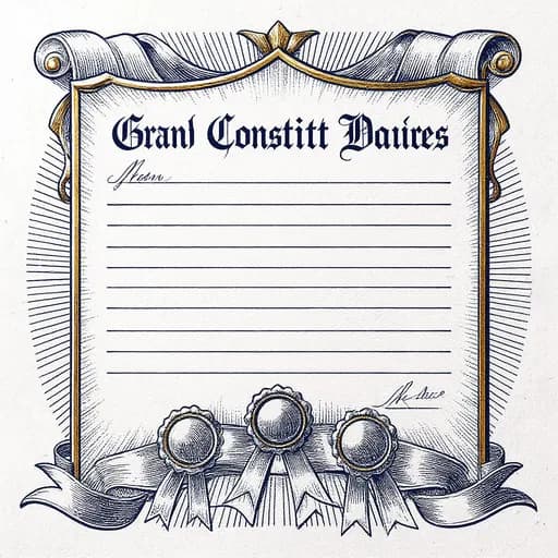 Consent Management, intaglio illustration of a constitutional charter with wax seals representing formal consent acknowledgment.