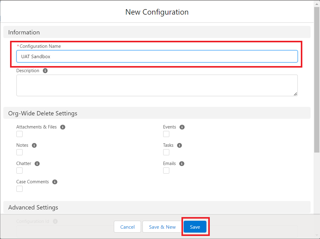 In this screenshot you will see delete settings in the new configuration. Check All Of The Boxes In The āDelete Settingsā Section