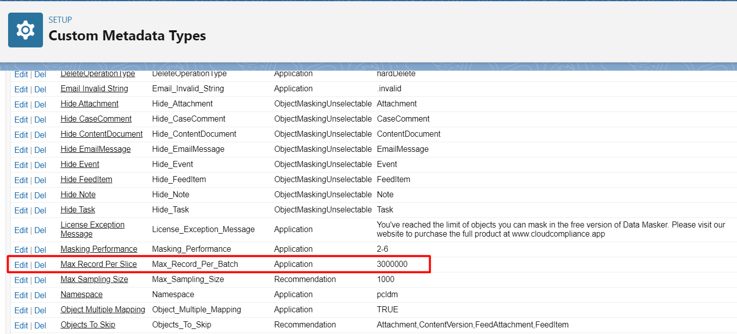 Max Record Per Slice setting