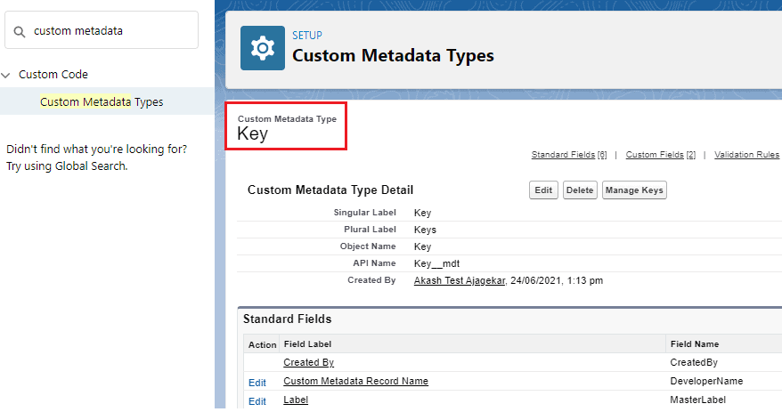 Custom Metadata Type Key