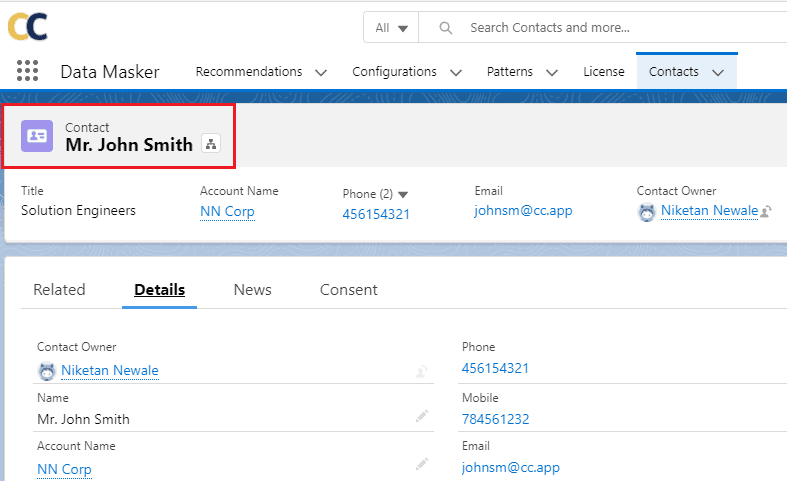 Contact record before masking