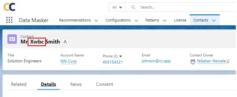 Contact record after masking
