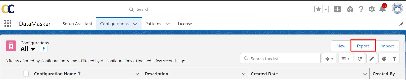 Export Configuration option