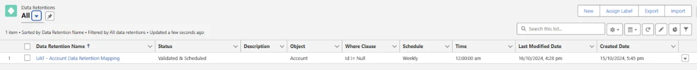 Scheduled Data Retention rule execution