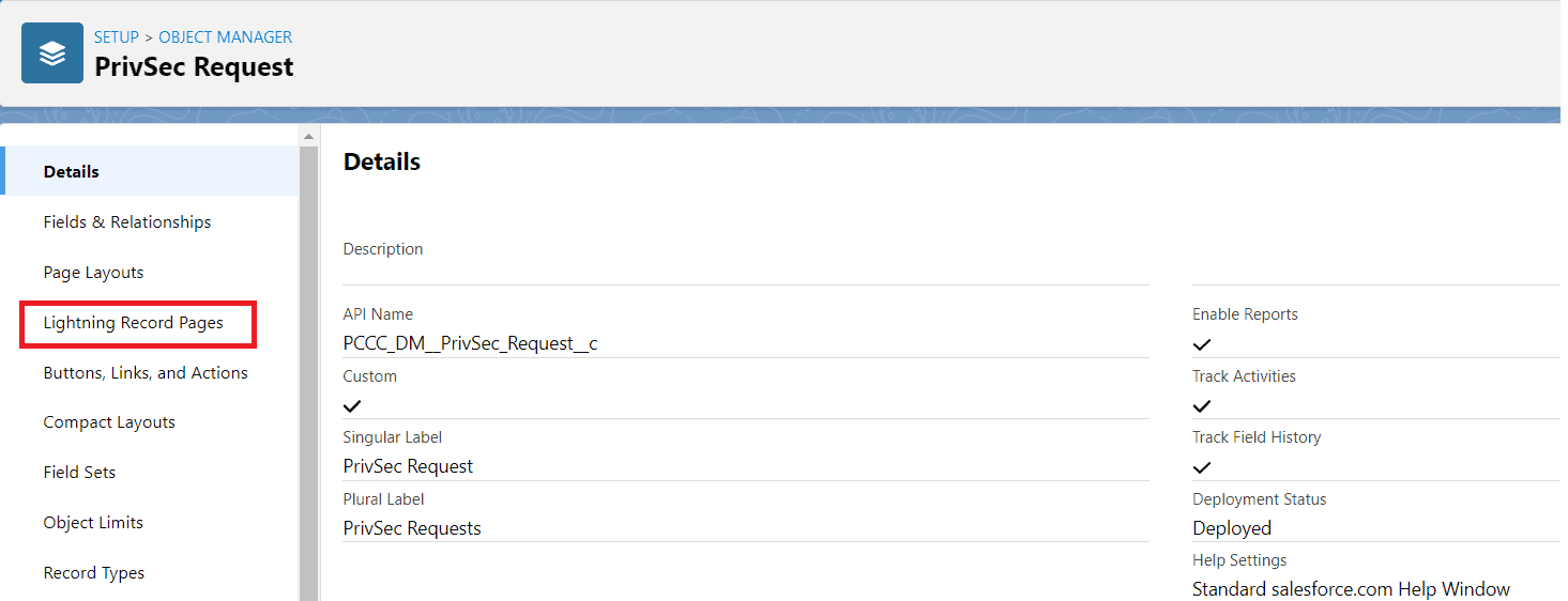 Lightning Record Pages option in PrivSec Request Object