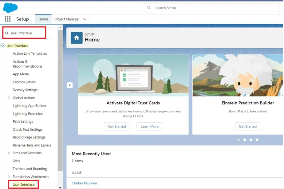 Navigate to User Interface tab in Salesforce Setup