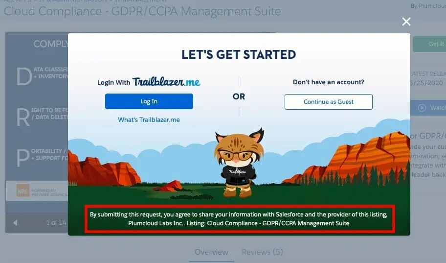 A login popup window for accessing a Salesforce application