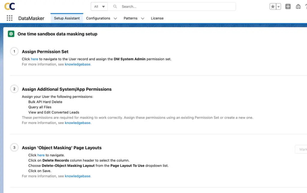 Setup instructions for one-time sandbox data masking configuration.