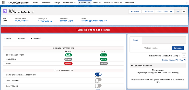 Salesforce CRM Consent Management Interface