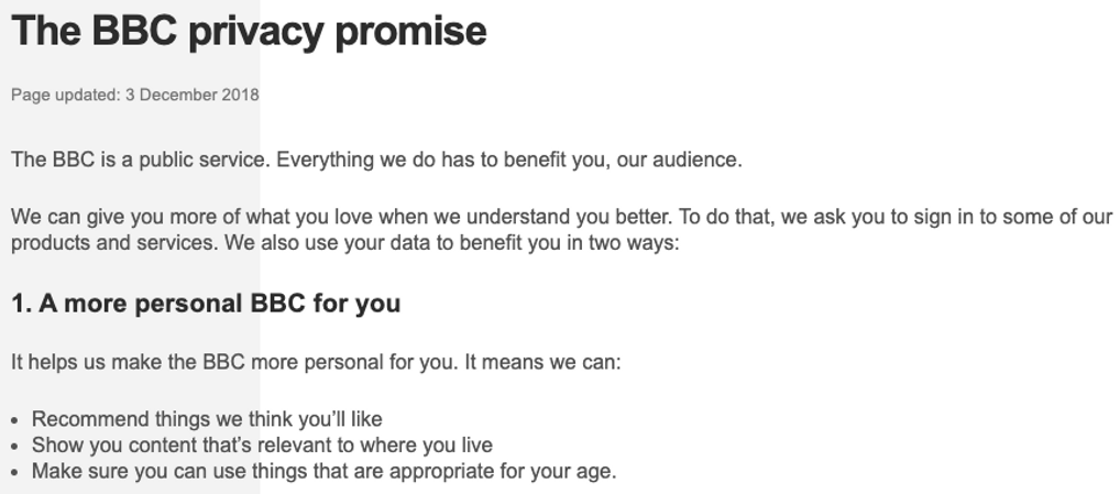 The BBC Privacy Promise Information Snippet