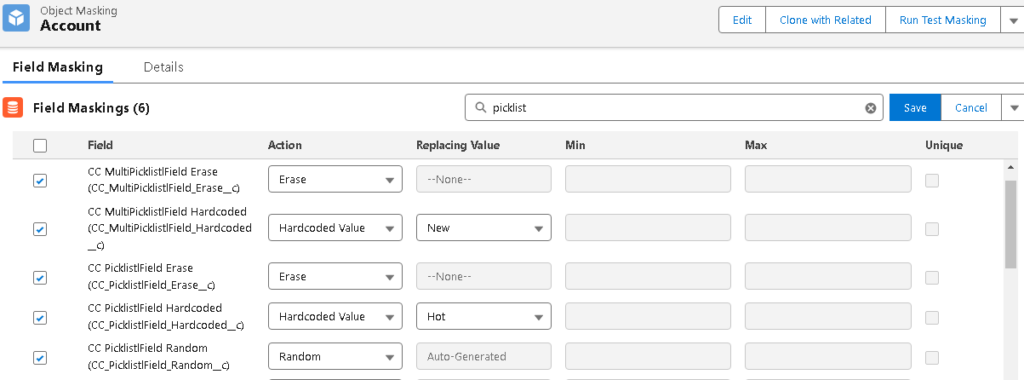 User Interface settings in Salesforce for enabling middle names and name suffixes using DataMasker.