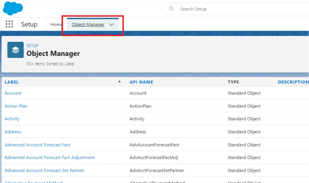 Object Manager' tab selected in Salesforce Setup for configuring Post Refresh Activities